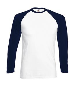 Fruit of the Loom 61-028-0 - T-Shirt Manches Longues Homme Baseball White/Deep navy