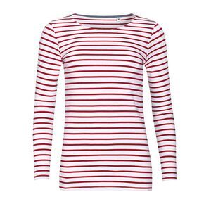 SOL'S 01403 - MARINE WOMEN Tee Shirt Femme Manches Longues Rayé Blanc/Rouge