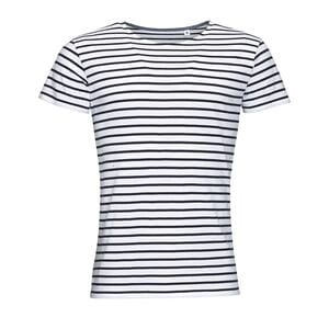 SOL'S 01398 - MILES MEN Tee Shirt Homme Col Rond Rayé Blanc / Marine