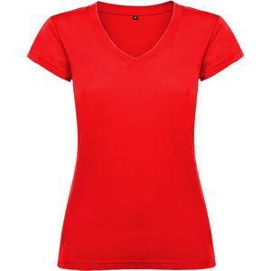 Roly CA6646 - VICTORIA T-shirt en manches courtes pour femme avec col V et achevé en côte 1x1 Rouge