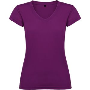 Roly CA6646 - VICTORIA T-shirt en manches courtes pour femme avec col V et achevé en côte 1x1 Pourpe