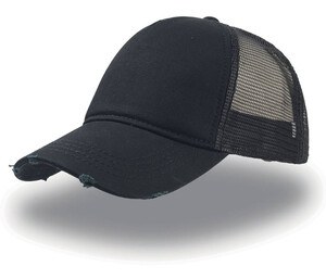 Atlantis AT082 - Casquette 5 Pans style Trucker Visière en Coton Black/Black