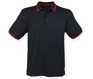 HENBURY HY482 - Polo col et manches contrastés Noir-Rouge