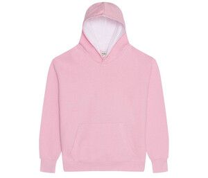 AWDIS JH03J - Sweat enfant capuche contrastée Baby Pink / Arctic White