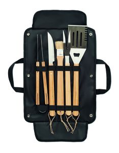 GiftRetail MO6537 - ALLIER 5 outils BBQ dans une pochette Noir