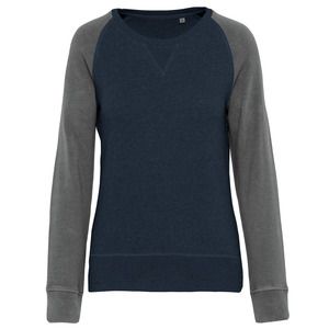 Kariban K492 - Sweat-shirt BIO bicolore col rond manches raglan femme French Navy Heather / Grey Heather